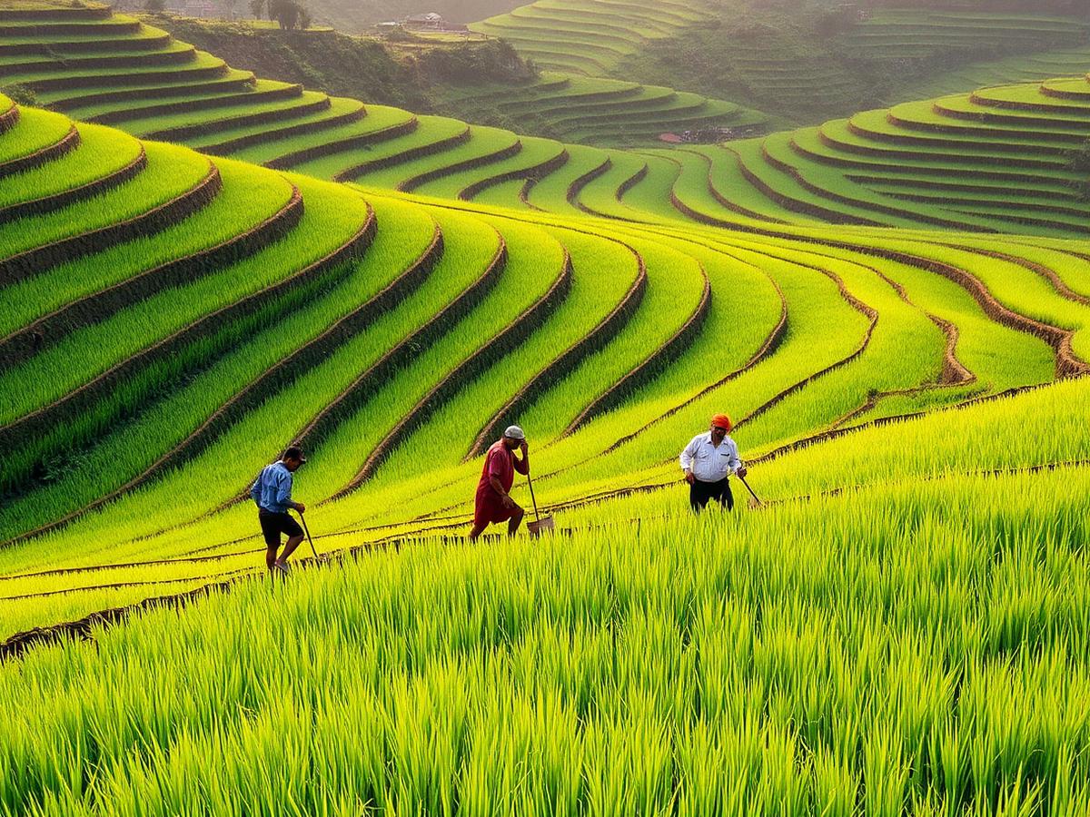 Farmers working the terraced fields of Nepal