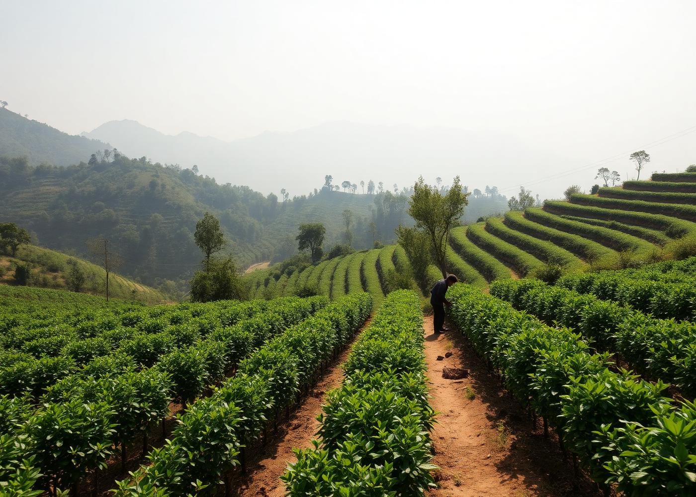 Mulberry plantation on terraced Nepali hillside
